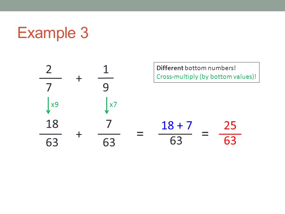 Example == + Different bottom numbers.