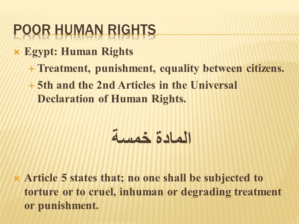  Egypt: Human Rights  Treatment, punishment, equality between citizens.