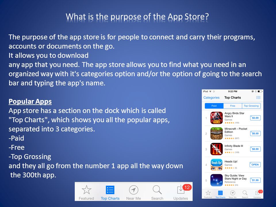 The purpose of the app store is for people to connect and carry their programs, accounts or documents on the go.