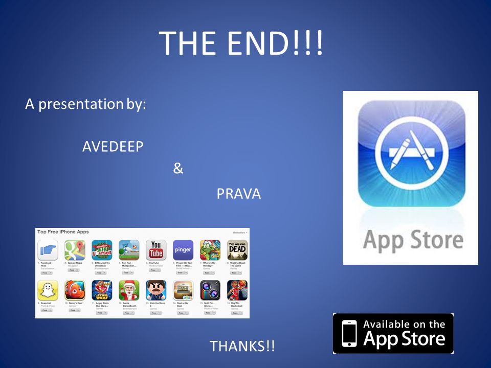 THE END!!! A presentation by: AVEDEEP PRAVA & THANKS!!