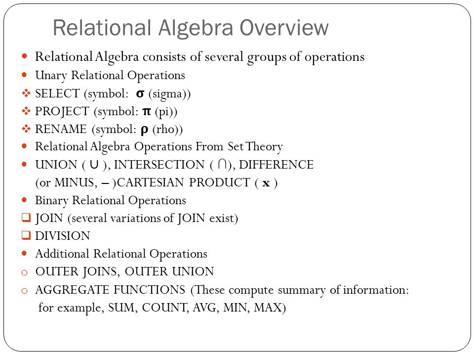 relational algebra symbols