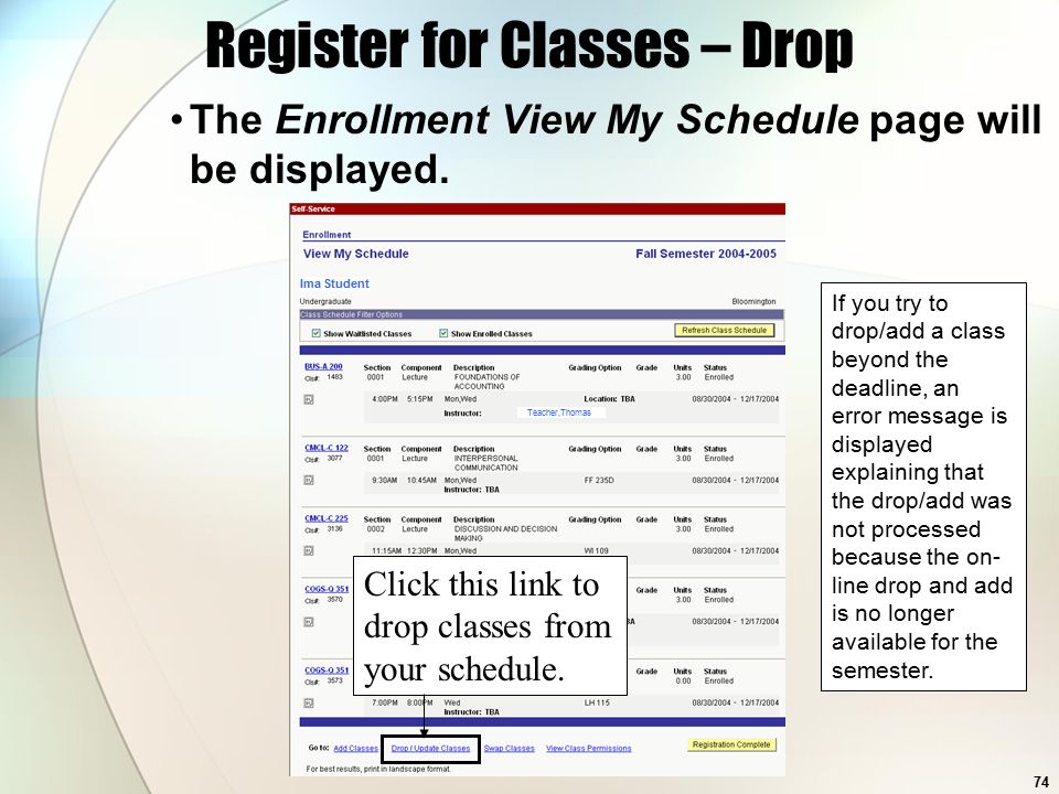 74 Ima Student Teacher,Thomas Register for Classes – Drop The Enrollment View My Schedule page will be displayed.
