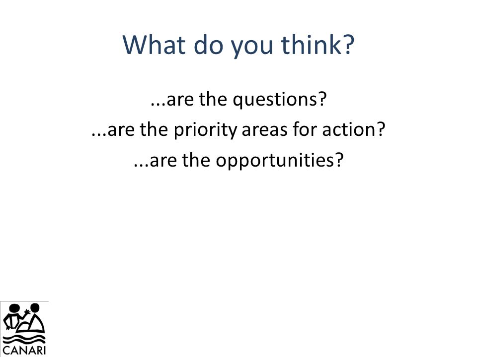 What do you think ...are the questions ...are the priority areas for action ...are the opportunities