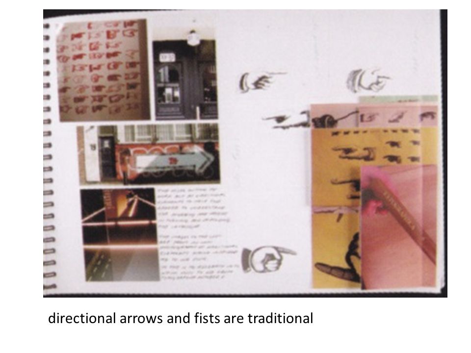 directional arrows and fists are traditional