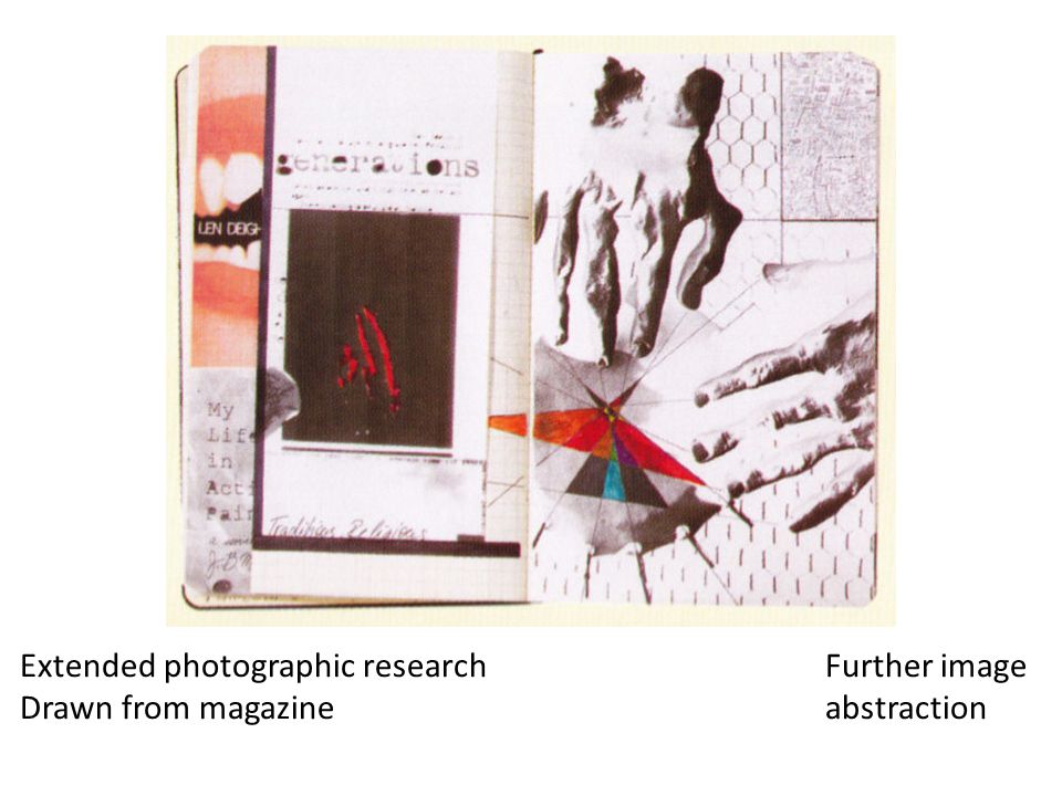 Extended photographic research Drawn from magazine Further image abstraction