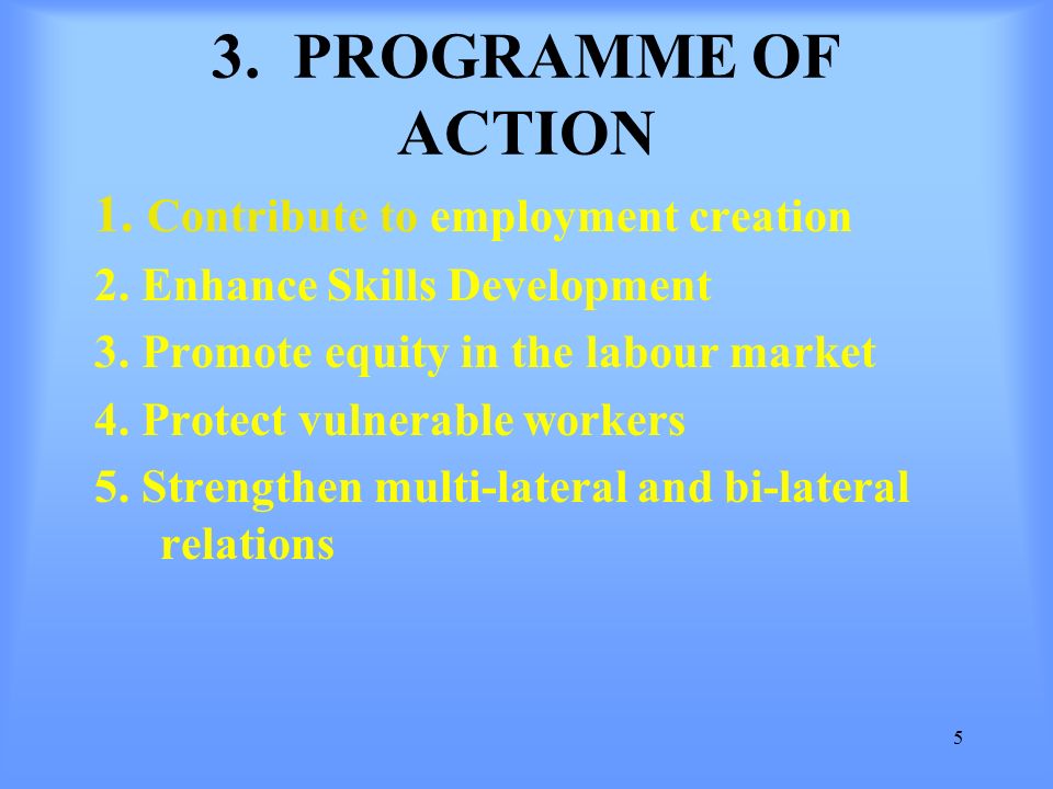5 3. PROGRAMME OF ACTION 1. Contribute to employment creation 2.