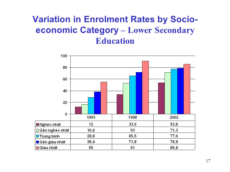 17 Variation in Enrolment Rates by Socio- economic Category – Lower Secondary Education