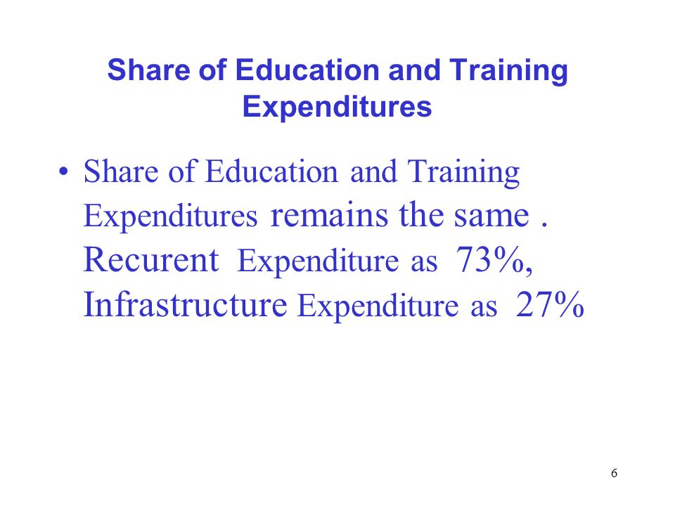 6 Share of Education and Training Expenditures Share of Education and Training Expenditures remains the same.