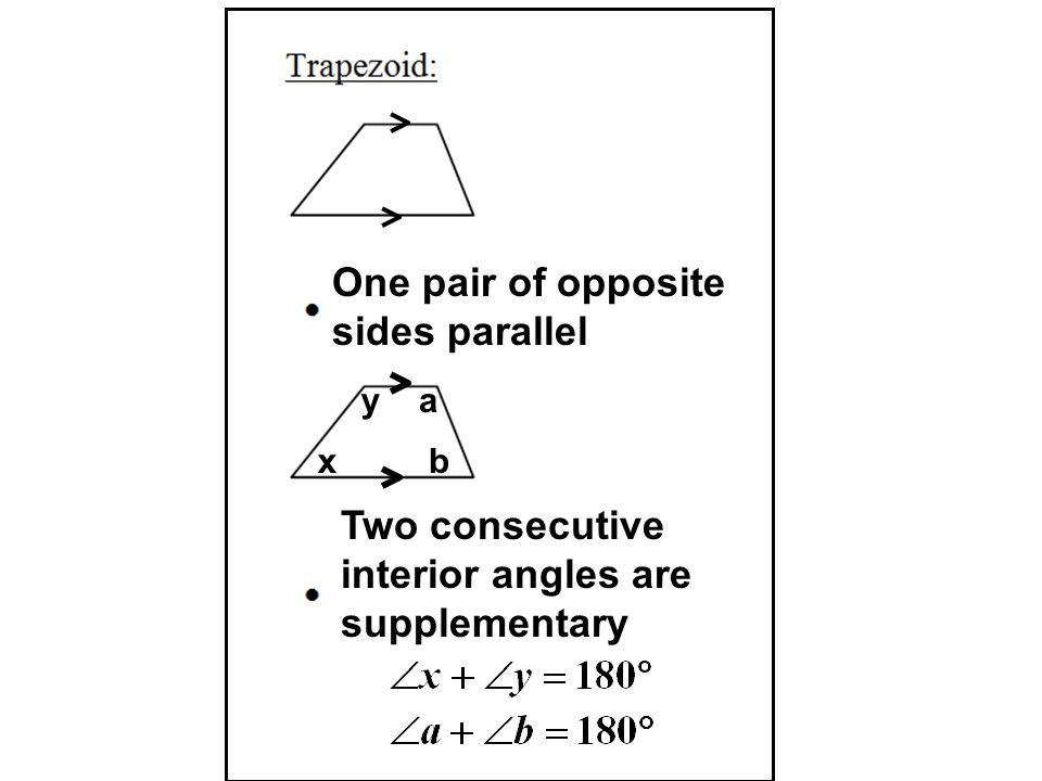 One pair of opposite sides parallel Two consecutive interior angles are supplementary x ay b