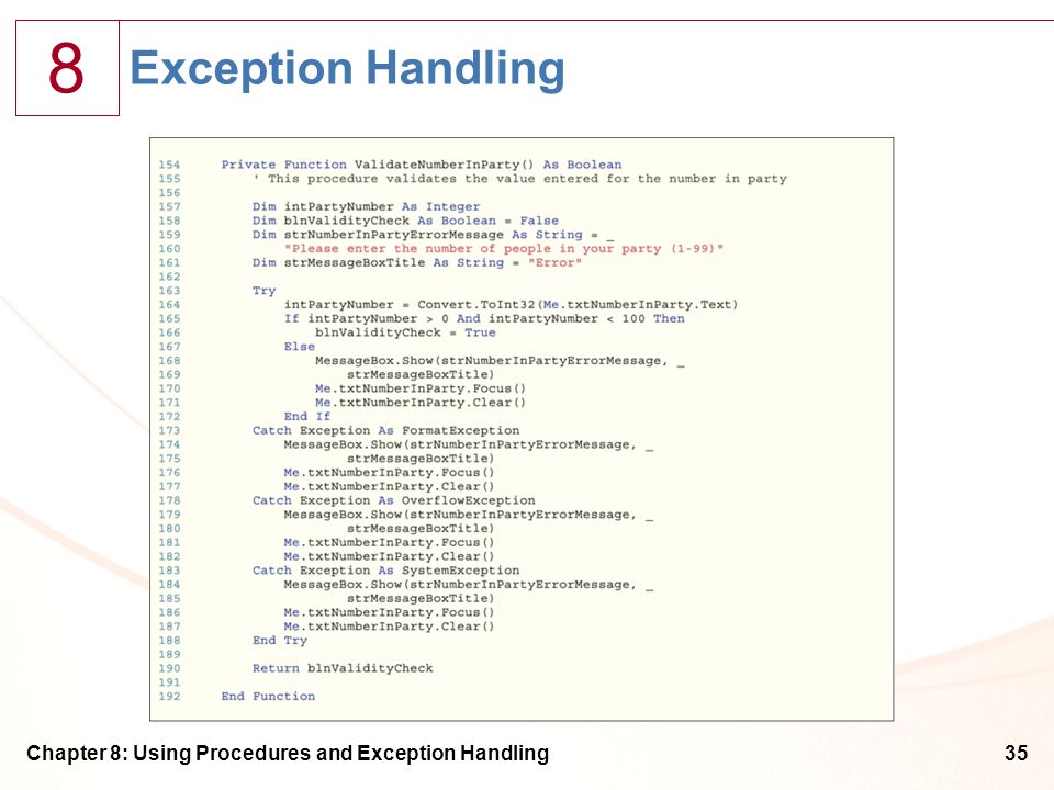8 Chapter 8: Using Procedures and Exception Handling35 Exception Handling