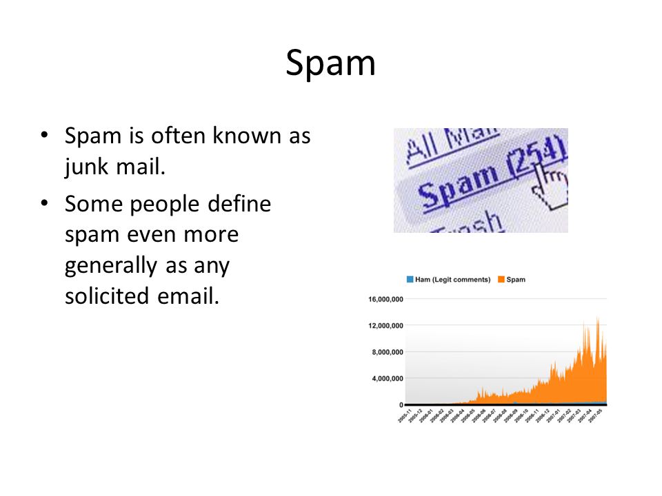 Spam Spam is often known as junk mail.