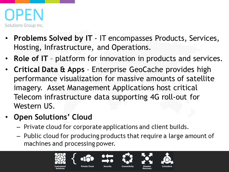 Problems Solved by IT - IT encompasses Products, Services, Hosting, Infrastructure, and Operations.