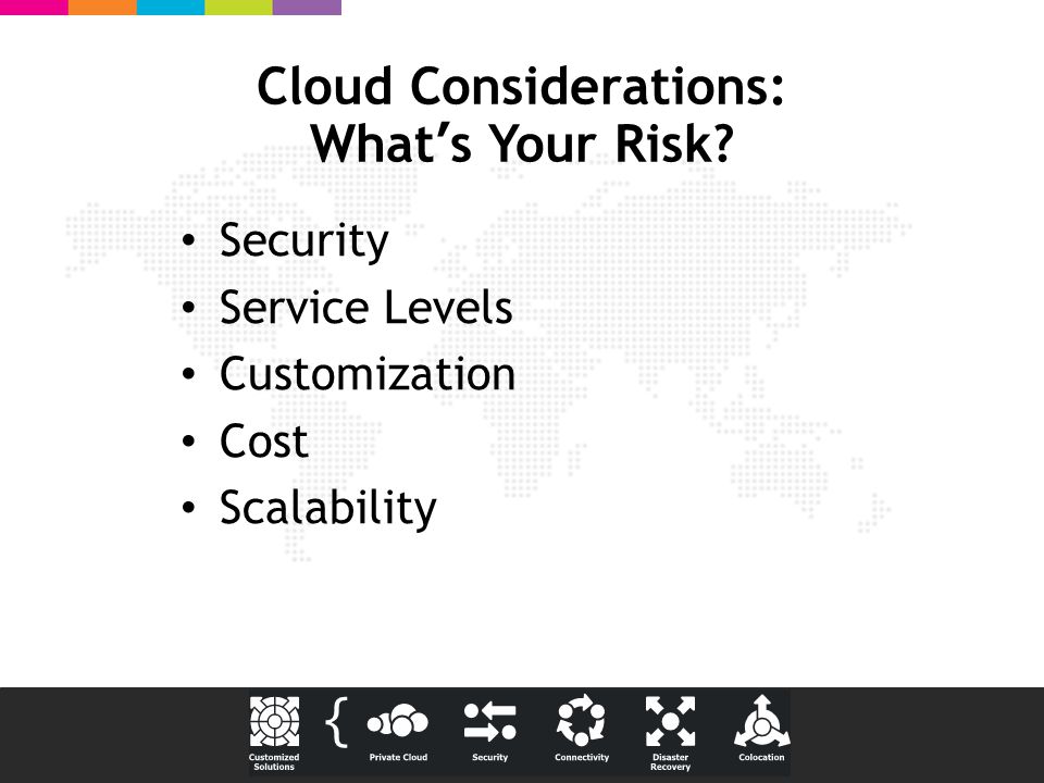Cloud Considerations: What’s Your Risk Security Service Levels Customization Cost Scalability