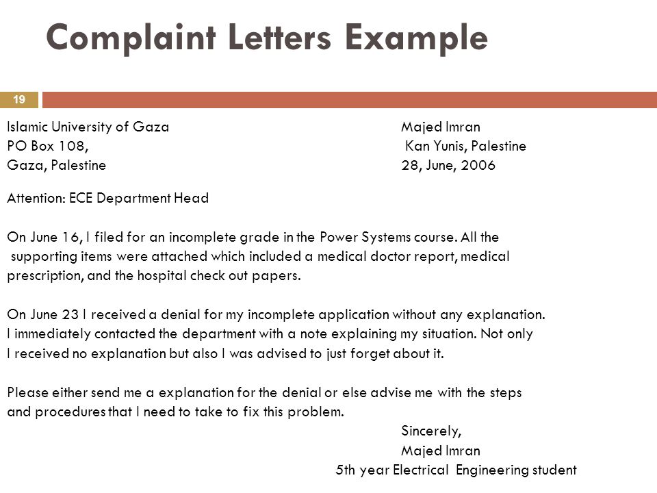 letter of complain letter of complain