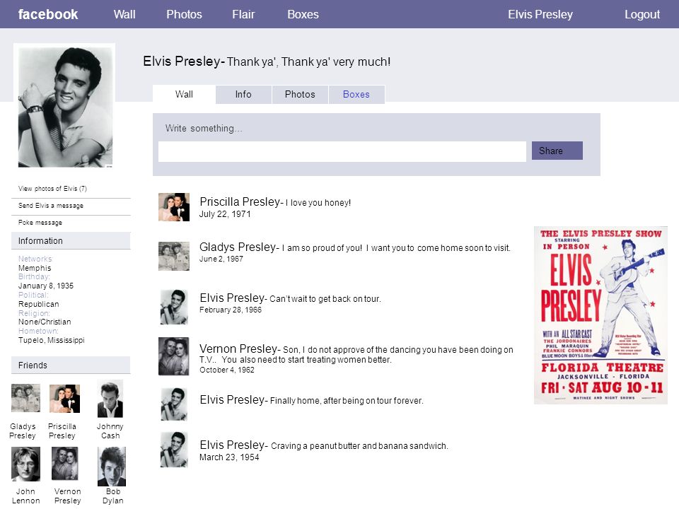facebook Elvis Presley- Thank ya , Thank ya very much.