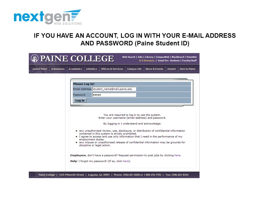 1.Click the link for students to automatically log in and continue to your list of jobs.