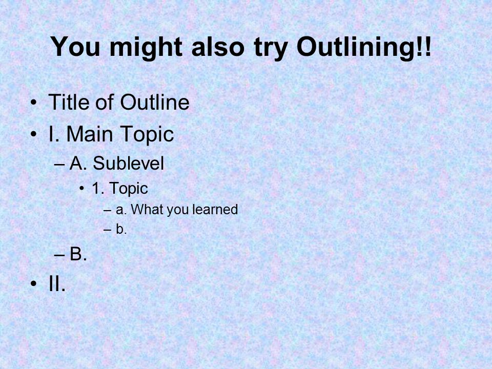 You might also try Outlining!. Title of Outline I.