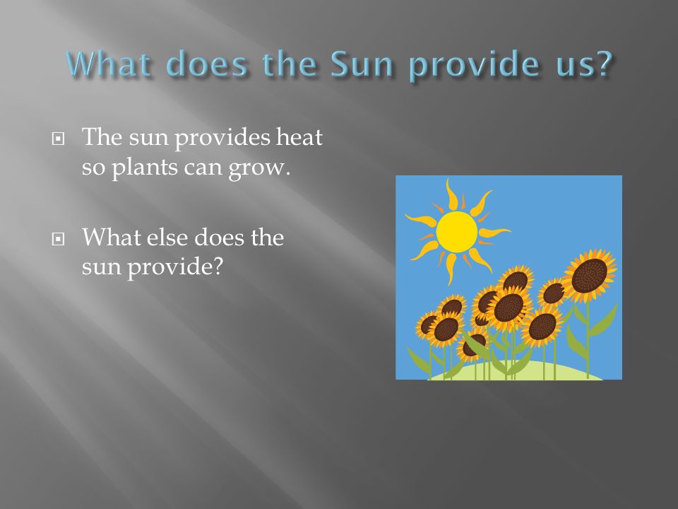  The sun provides heat so plants can grow.  What else does the sun provide