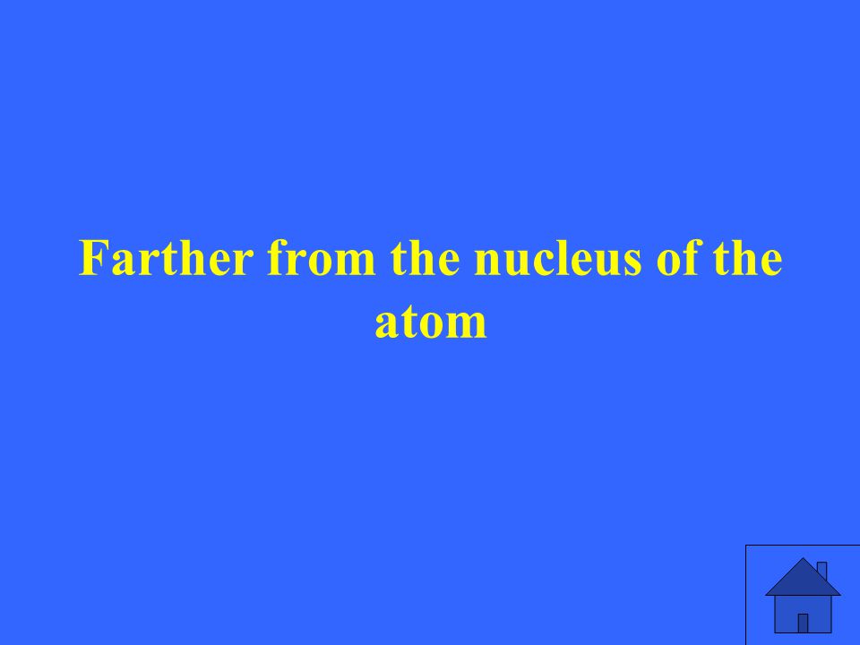 Farther from the nucleus of the atom