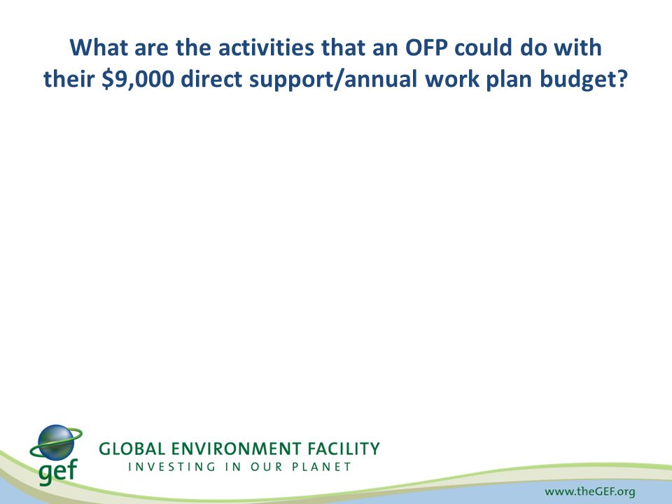 What are the activities that an OFP could do with their $9,000 direct support/annual work plan budget