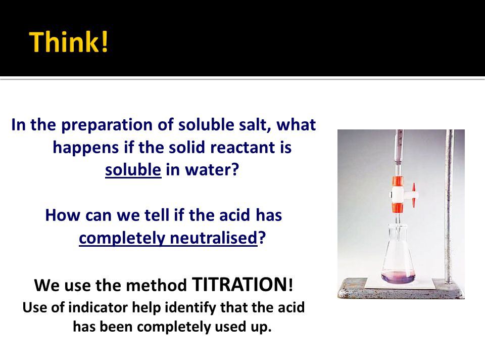 In the preparation of soluble salt, what happens if the solid reactant is soluble in water.