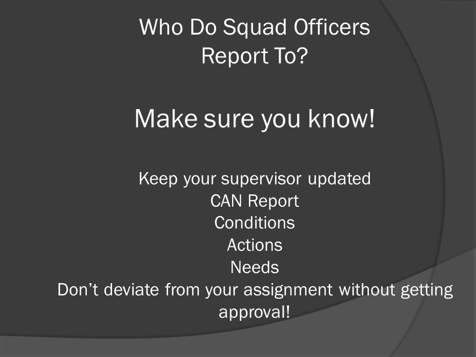 Who Do Squad Officers Report To. Make sure you know.
