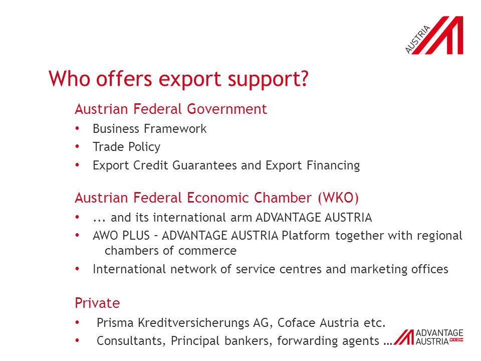 Who offers export support.