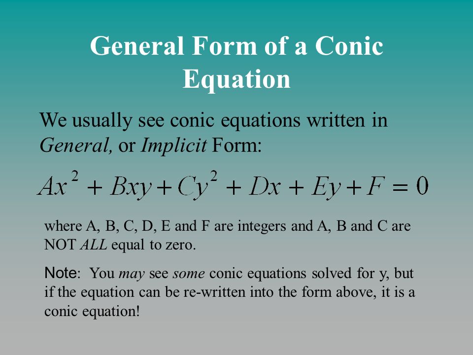 Identifying Conic Sections How Do I Determine Whether The Graph Of 2 General Form