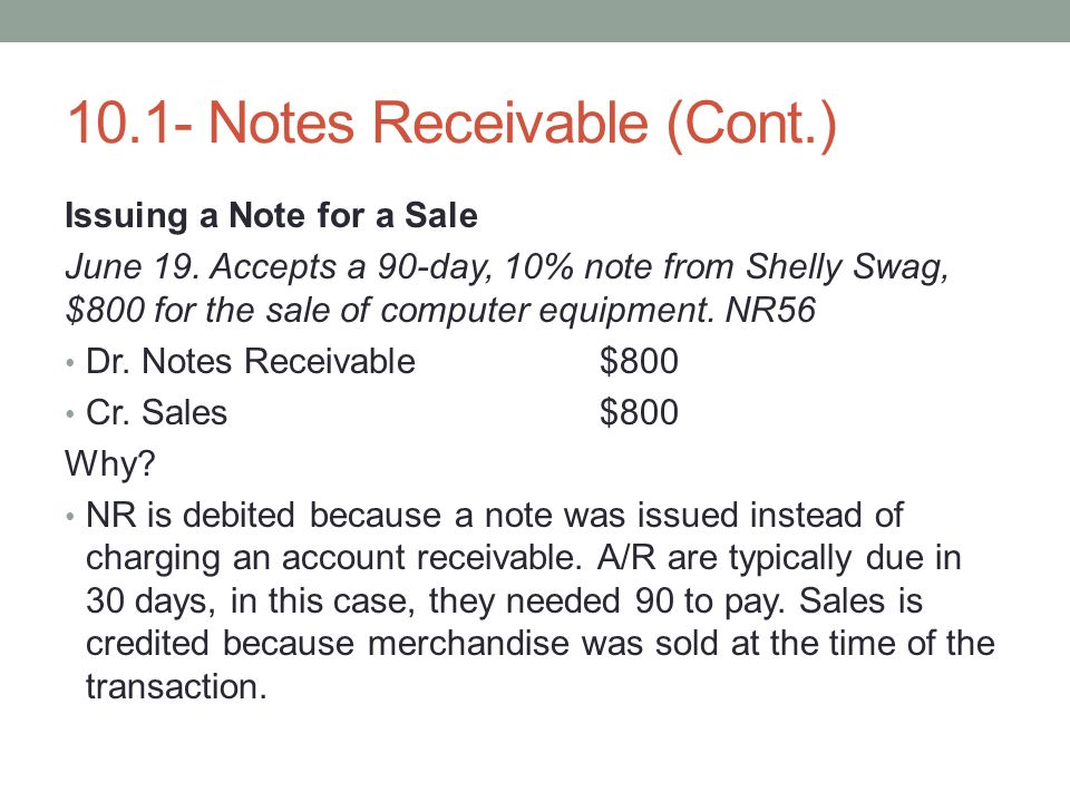 10.1- Notes Receivable (Cont.) Issuing a Note for a Sale June 19.