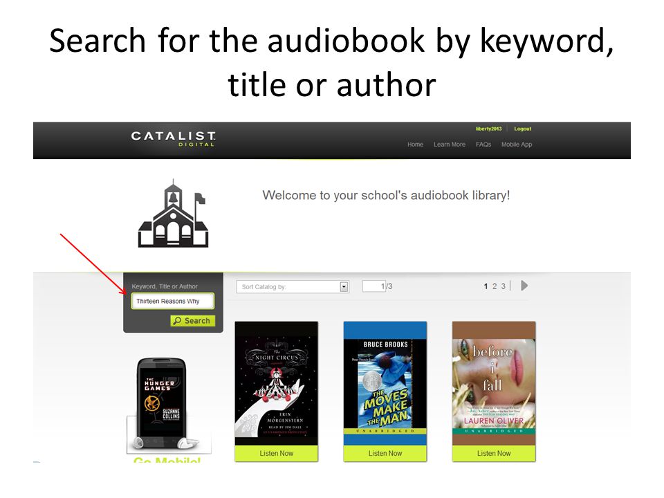 Search for the audiobook by keyword, title or author