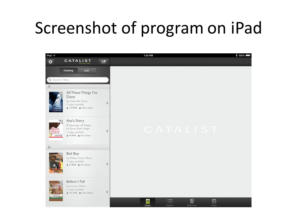 Screenshot of program on iPad