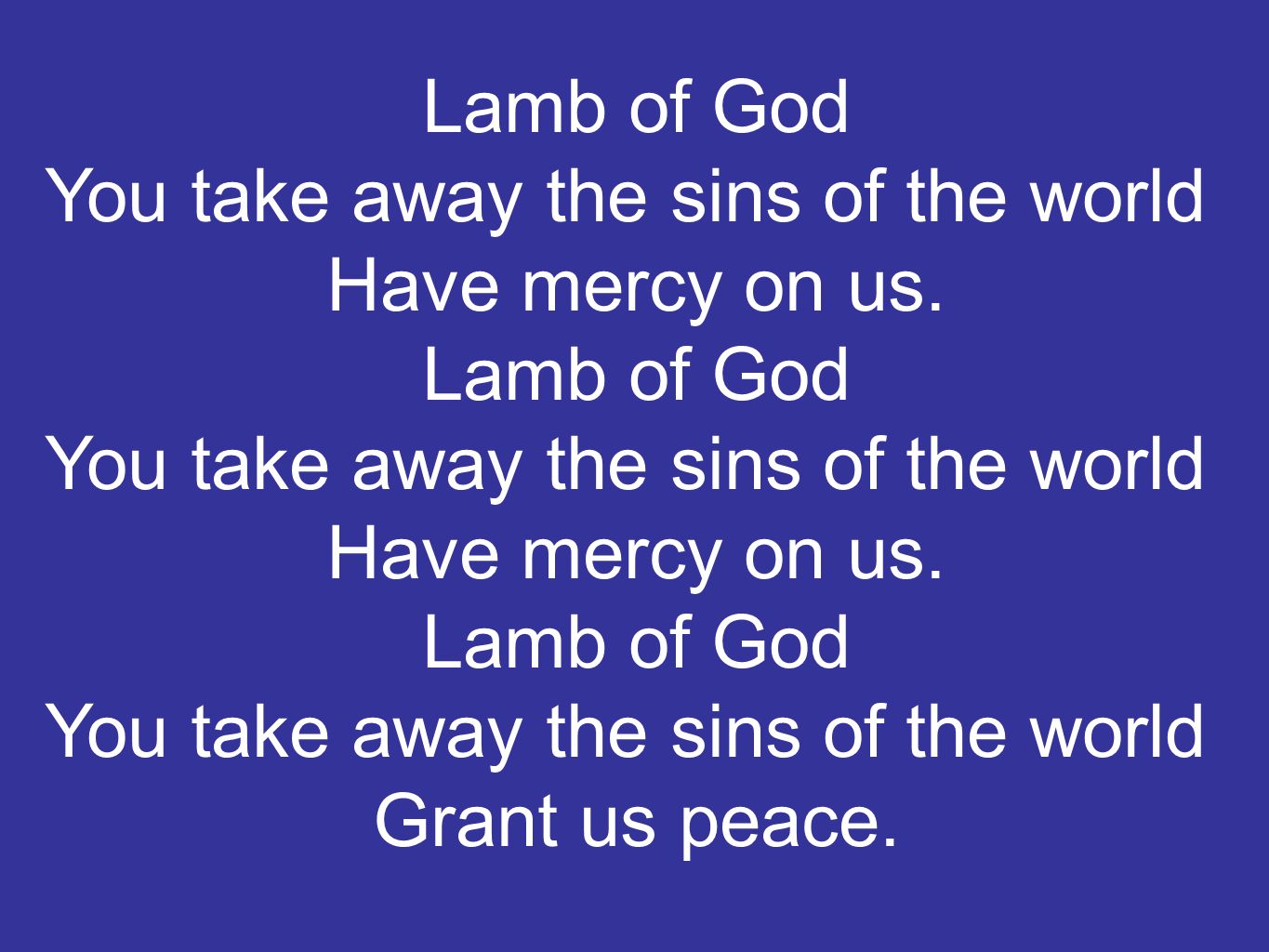 Lamb of God You take away the sins of the world Have mercy on us.