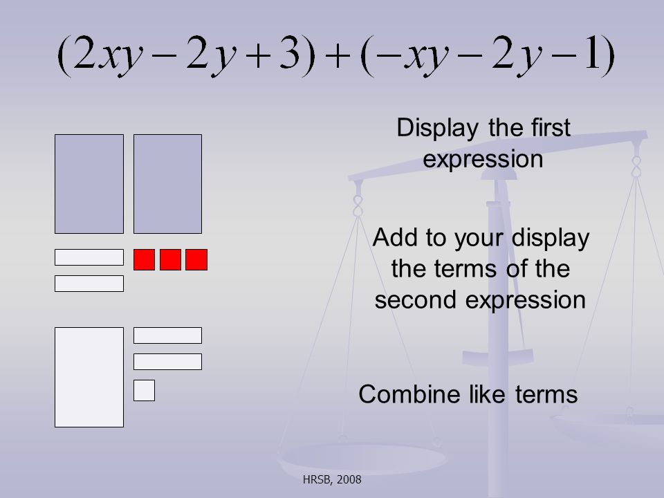 HRSB, 2008 Display the first expression Add to your display the terms of the second expression Combine like terms