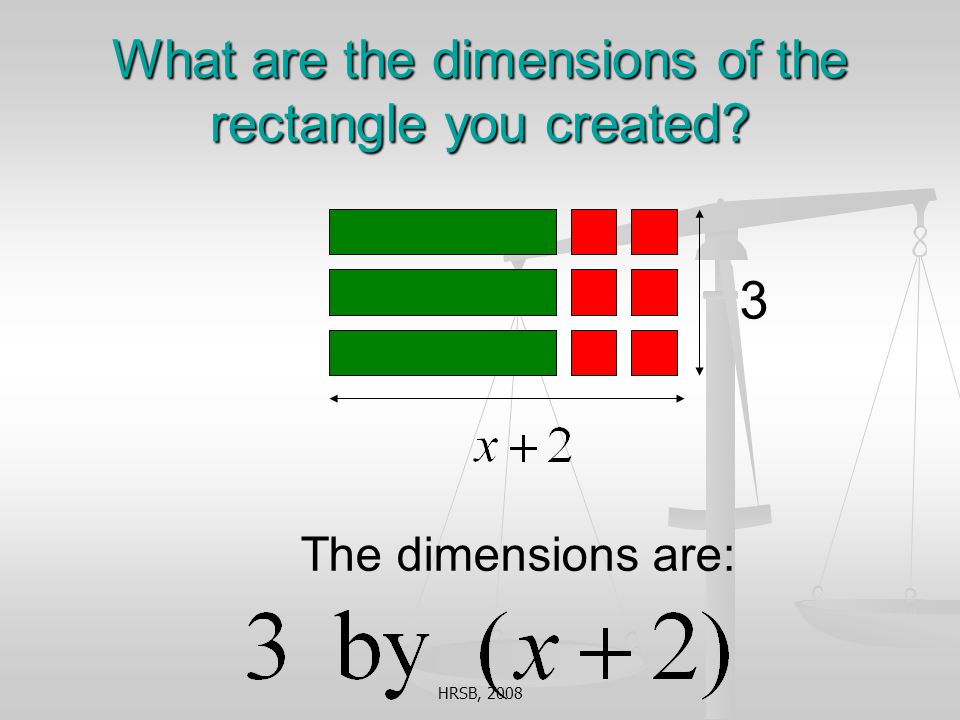 HRSB, 2008 What are the dimensions of the rectangle you created The dimensions are: 3