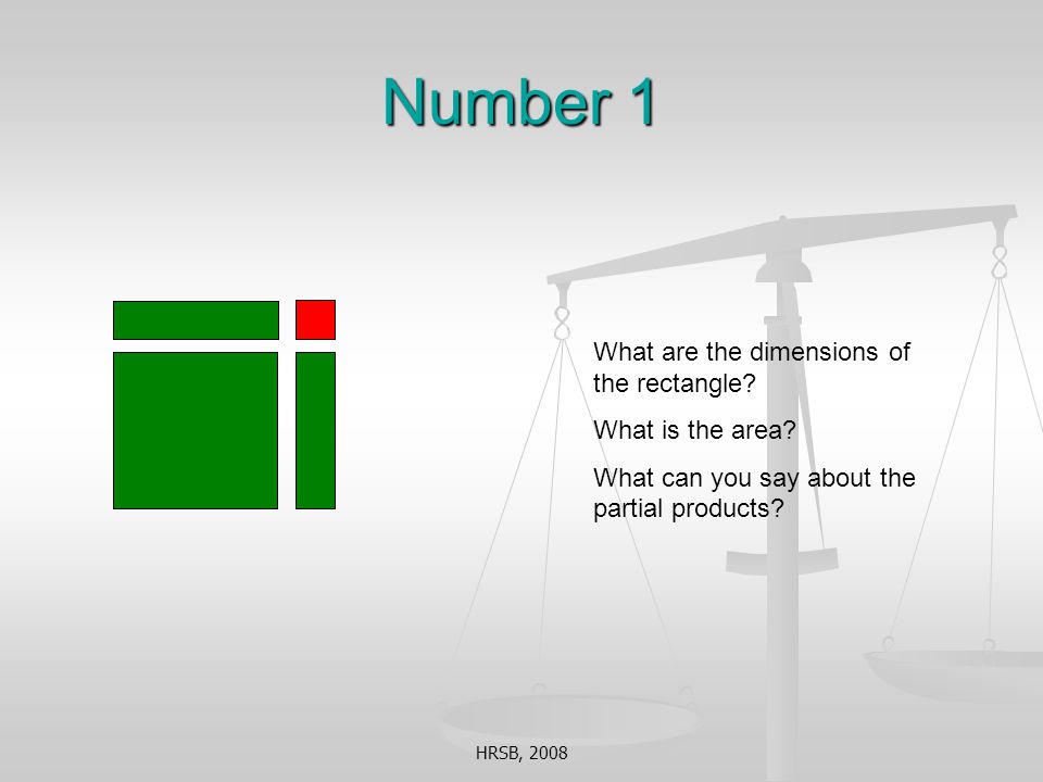HRSB, 2008 Number 1 What are the dimensions of the rectangle.
