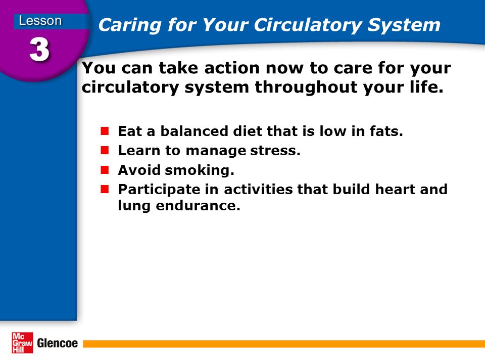 Caring for Your Circulatory System You can take action now to care for your circulatory system throughout your life.