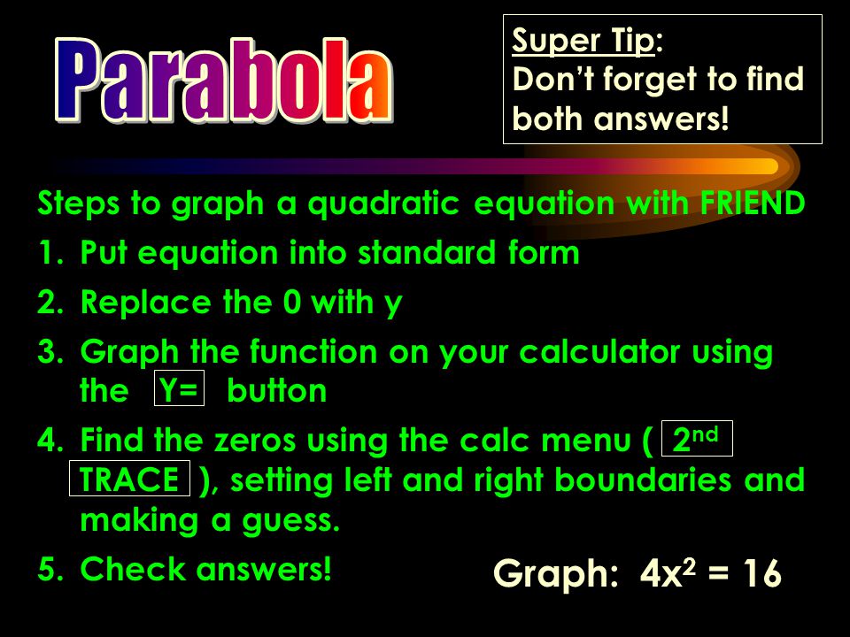 Algebra T3 Today 9 3 Check Up 4 Instruction Break Finish Steps To Graph A Quadratic Equation With Friend 1 Put Into Standard Form 2