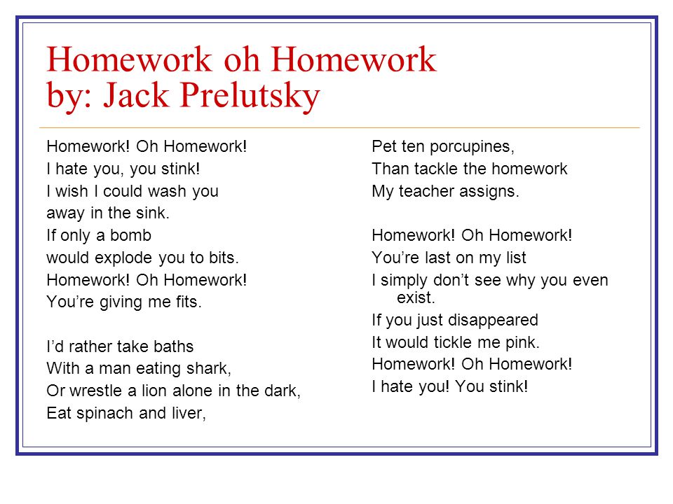 Homework oh homework by jack prelutsky