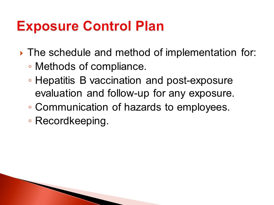  The schedule and method of implementation for: ◦ Methods of compliance.