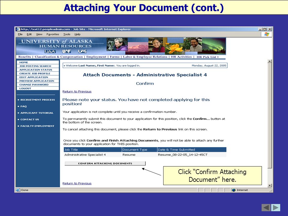 Click Confirm Attaching Document here.