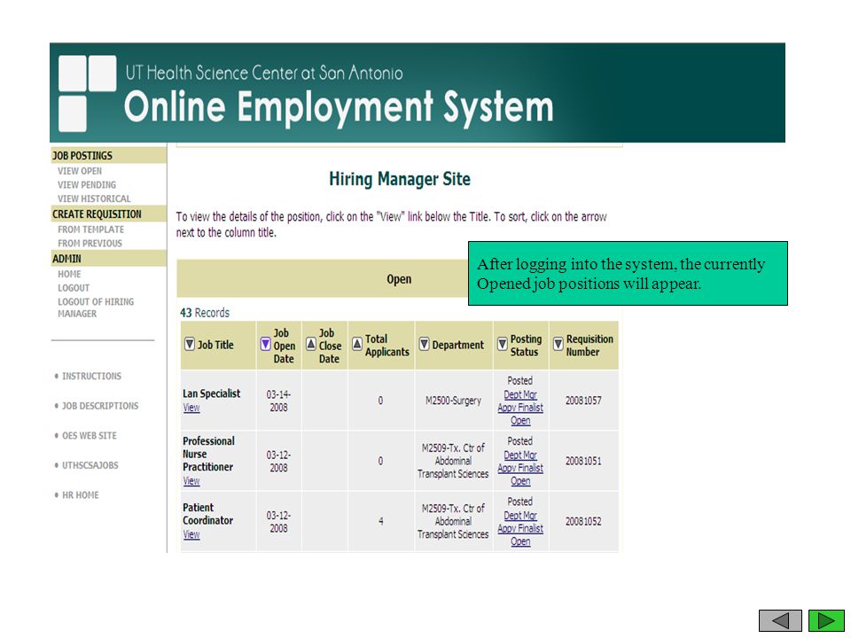 (1) Type the question After logging into the system, the currently Opened job positions will appear.