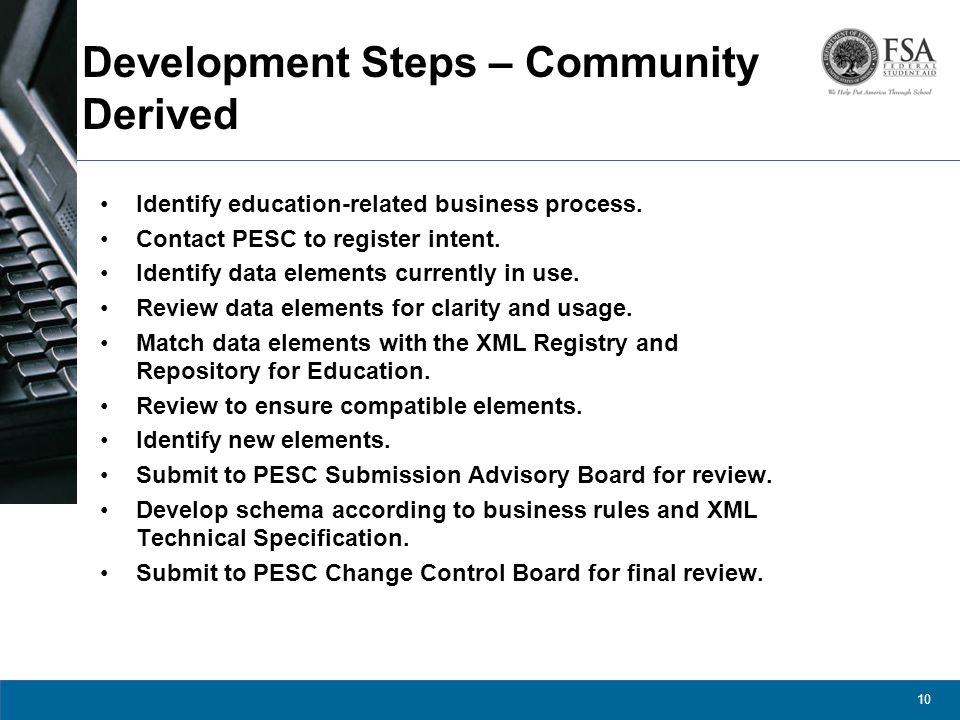 10 Development Steps – Community Derived Identify education-related business process.