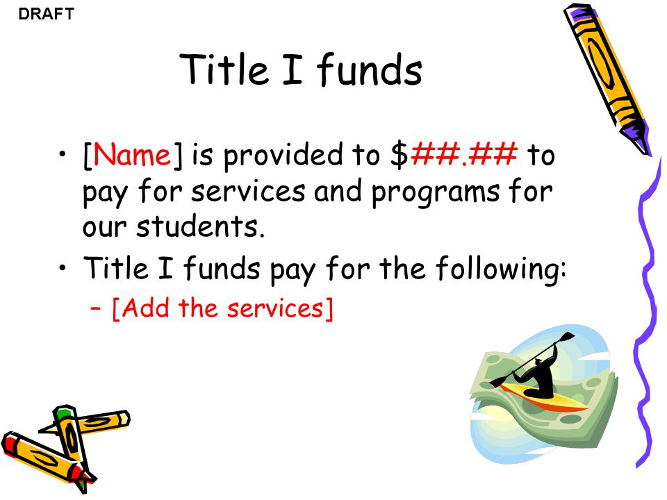 DRAFT Title I funds [Name] is provided to $##.## to pay for services and programs for our students.