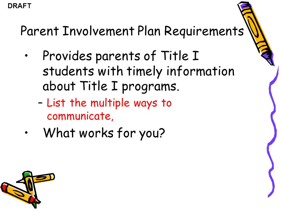 DRAFT Provides parents of Title I students with timely information about Title I programs.