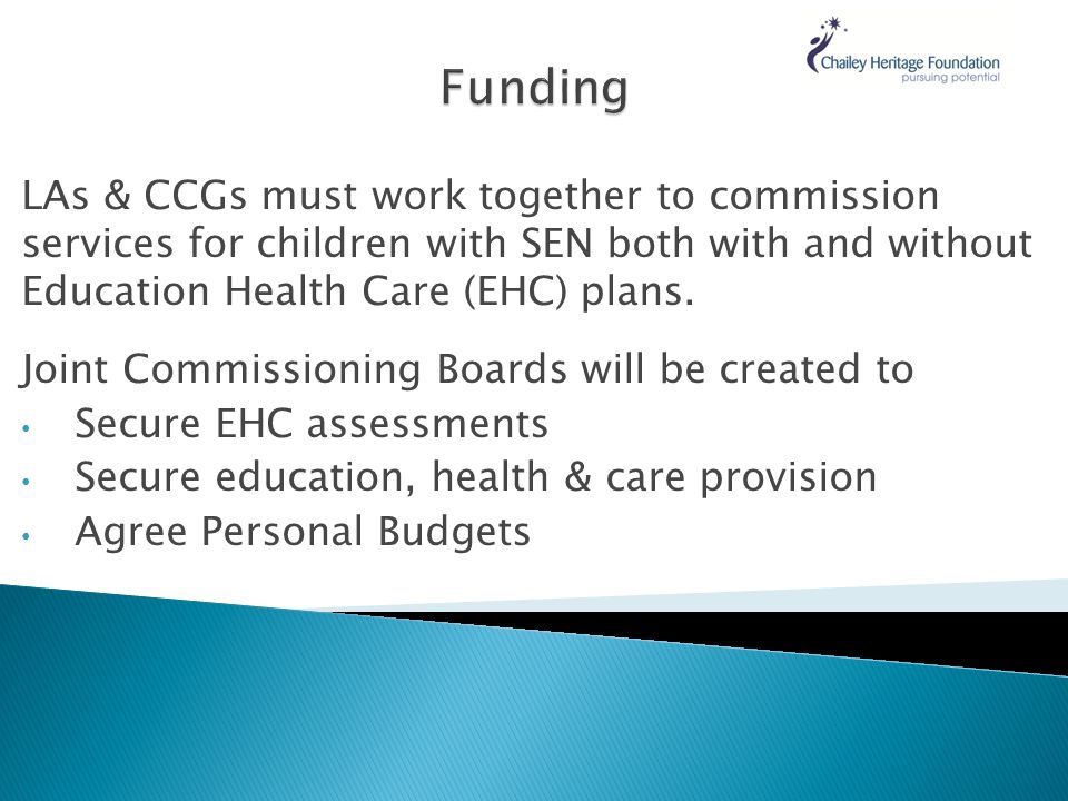LAs & CCGs must work together to commission services for children with SEN both with and without Education Health Care (EHC) plans.