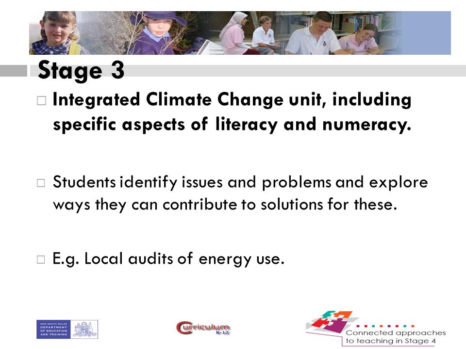 Stage 3  Integrated Climate Change unit, including specific aspects of literacy and numeracy.