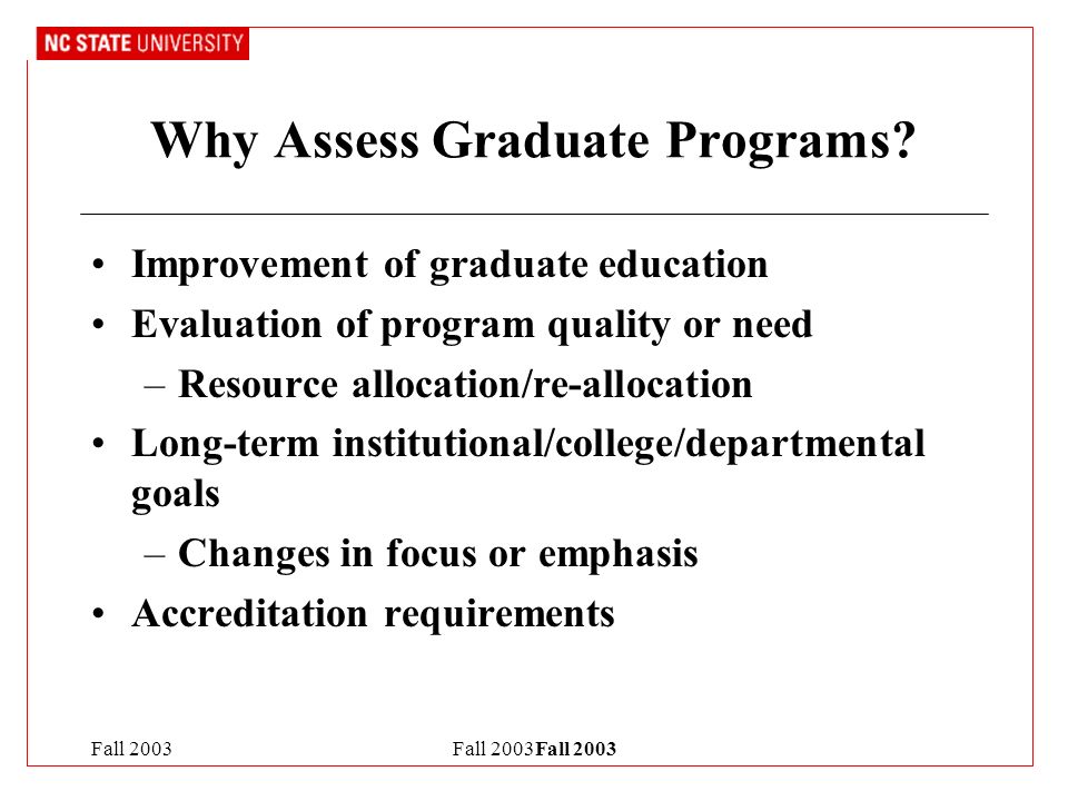 Fall 2003 Why Assess Graduate Programs.