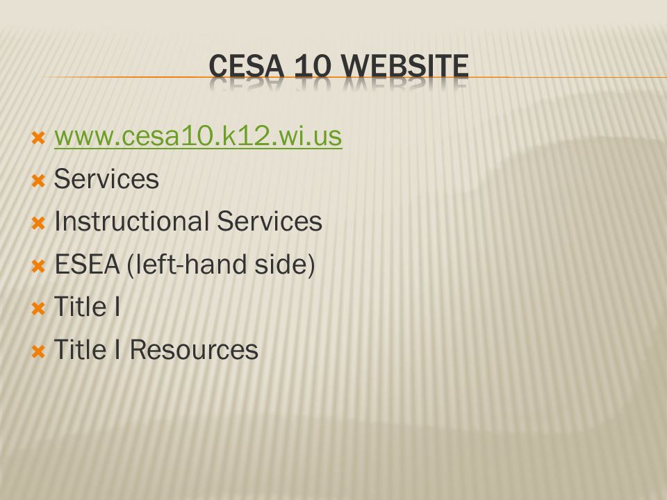       Services  Instructional Services  ESEA (left-hand side)  Title I  Title I Resources
