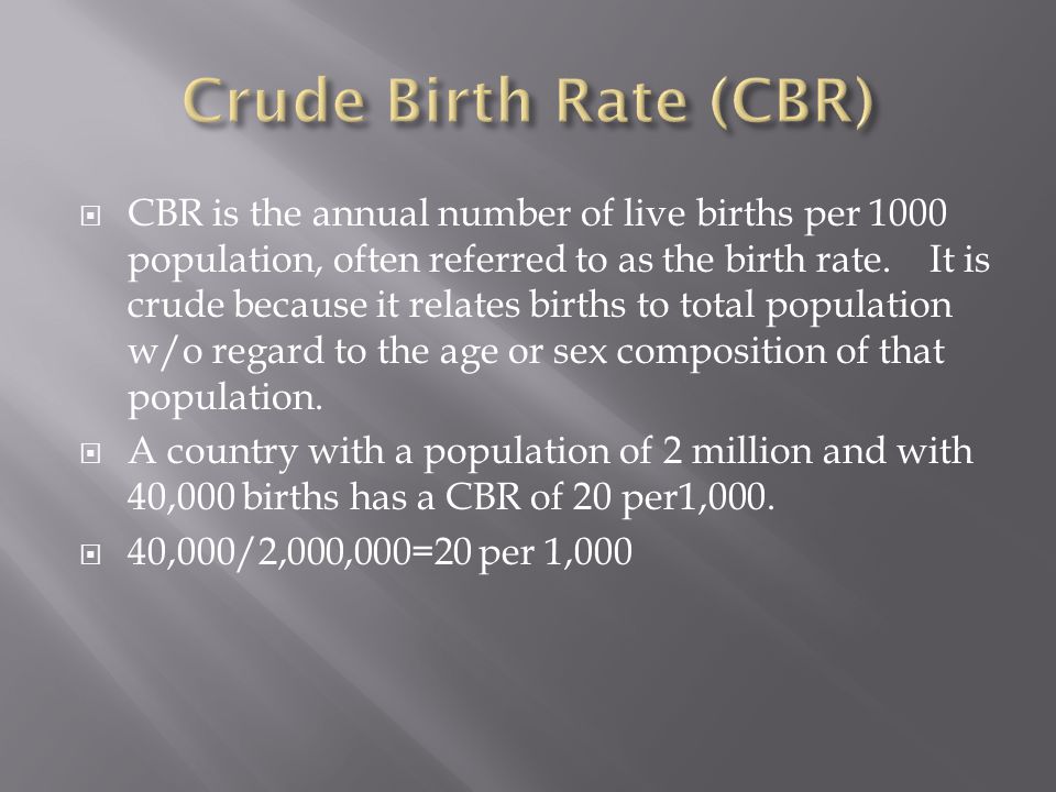  CBR is the annual number of live births per 1000 population, often referred to as the birth rate.