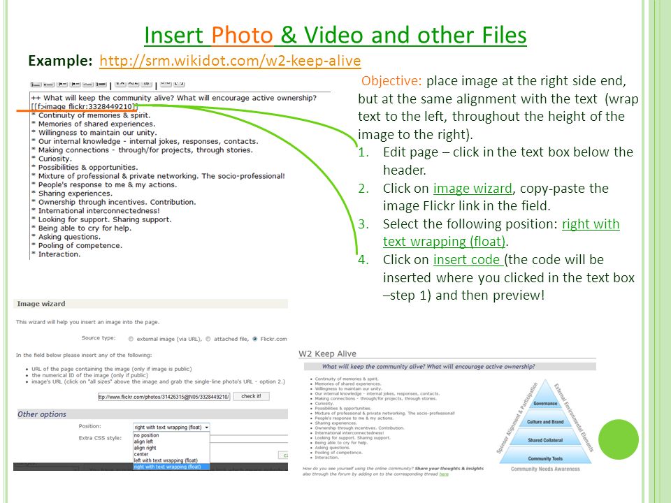 Insert Photo & Video and other Files Example:   Objective: place image at the right side end, but at the same alignment with the text (wrap text to the left, throughout the height of the image to the right).